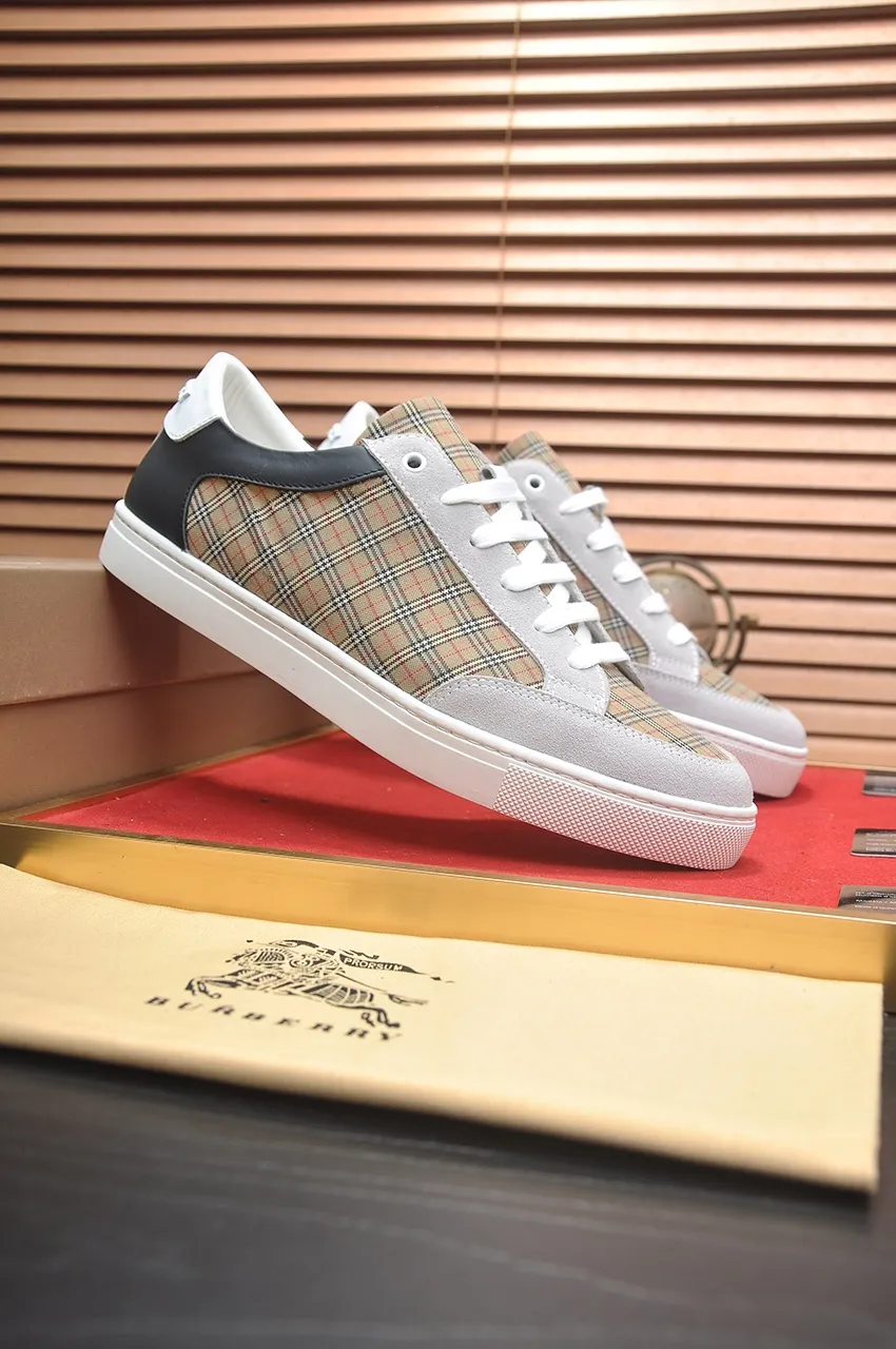 Men's shoes💰480💶[Burberry] (cowhide lining) classic low-top sneakers｜Imported cowhide with classic plaid fabric｜Cow leather lining｜Original outsole｜Fine workmanship and comfortable to wear Size: 38-44 (customized at 45)